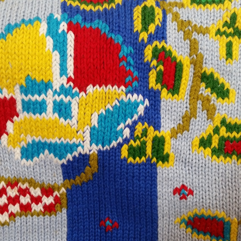 VTG 90s Graphic Sweater Floral Stripes Crew Neck M - Picture 8 of 8